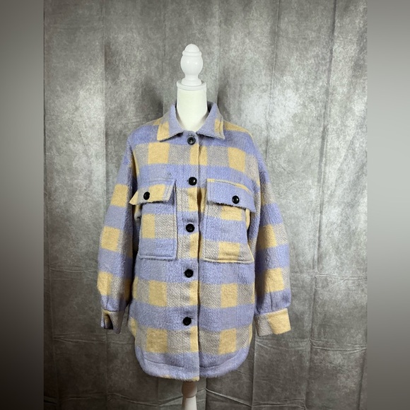 SHEIN Lavender and Beige Checkered Utility Jacket - Picture 1 of 6